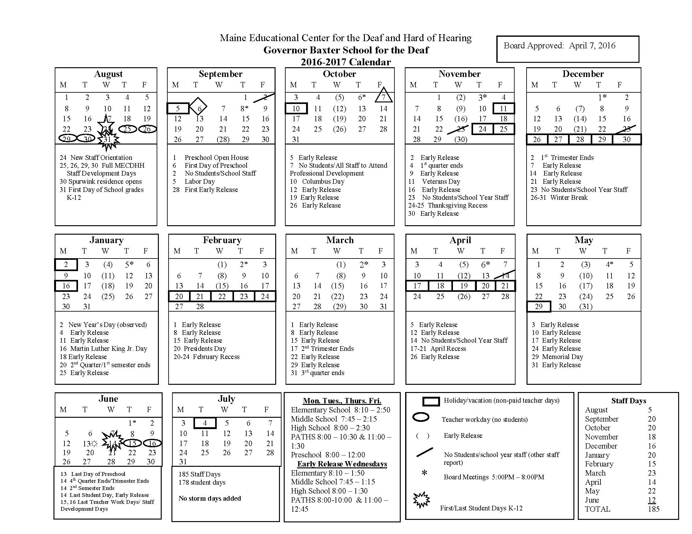 School Calendar MECDHH